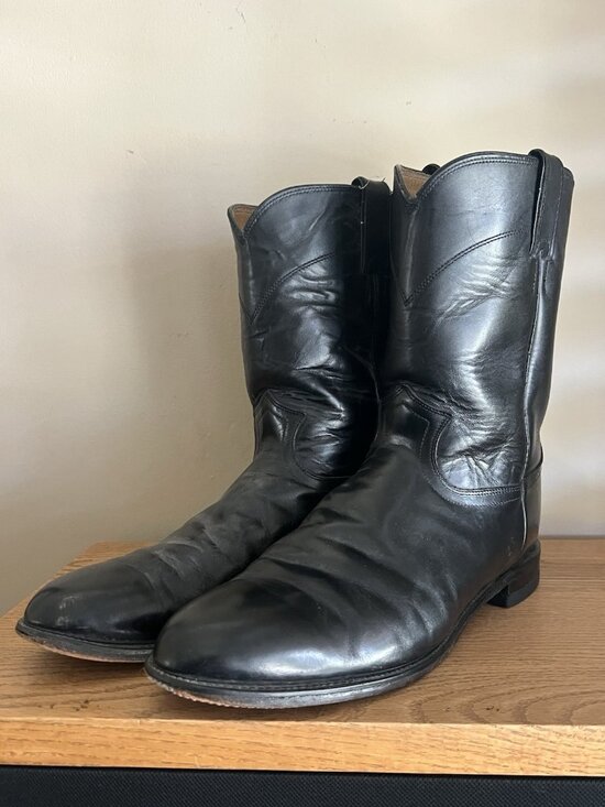 Justin Mens Size 13D Black Leather Vintage Western Roper Boot 3133 Made in USA main image 8